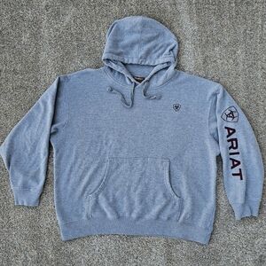 Ariat Mens Hoodie Sweatshirt Gray Pullover Sweatshirt Classic Logo Size XL